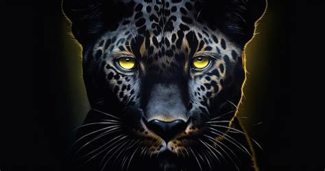 Premium Ai Image A Black Leopard With Yellow Eyes A Dark Background