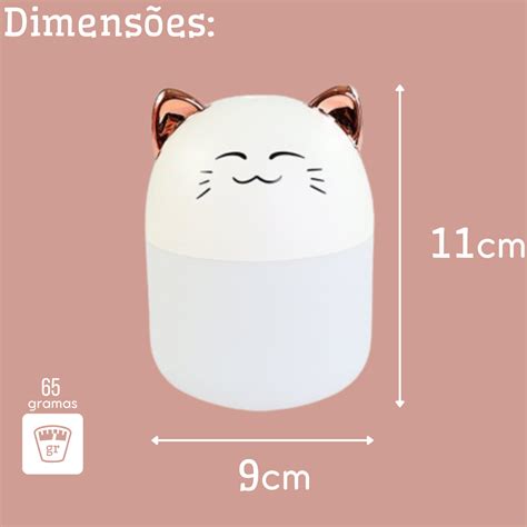 Umidificador Difusor Aromatizador Ambiente USB Modelo Gatinho