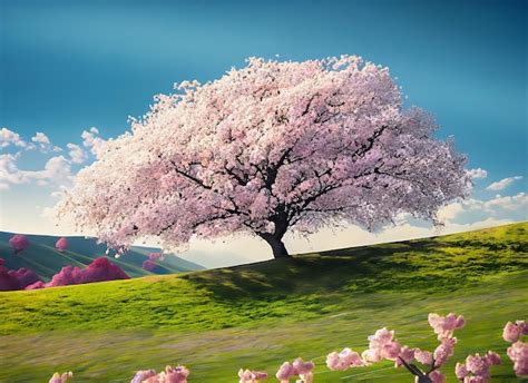 Premium Ai Image Decorative Spring Landscape With Single Lush