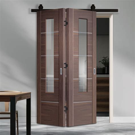 Spaceeasi Top Mounted Black Folding Track And Double Door Portici Waln