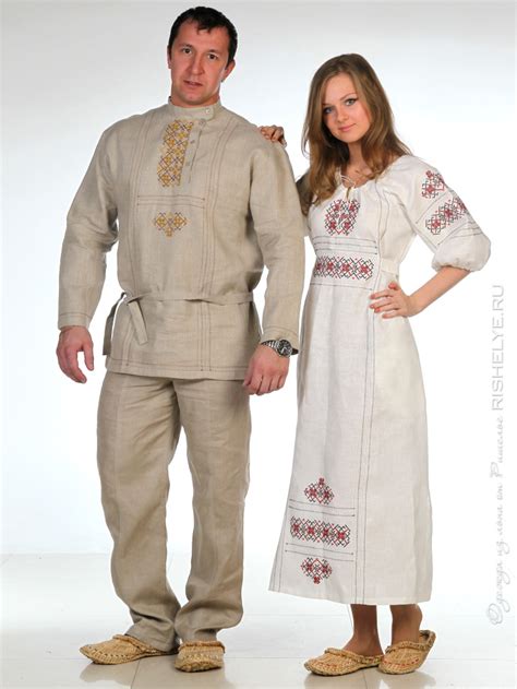 Купить платье в славянском стиле из льна Славянка с красной вышивкой в ...