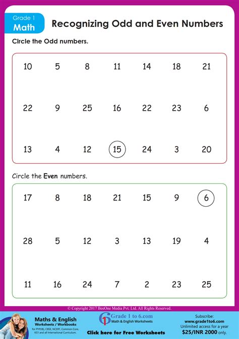 Odd And Even Numbers Worksheet For Grade 1 Grade1to6