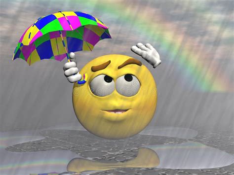 Chuva E Guarda Chuva Do Emoticon 3d Rendem Ilustração Stock