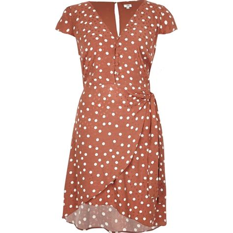 Brown Polka Dot Cap Sleeve Wrap Dress Shift Dresses Dresses Women