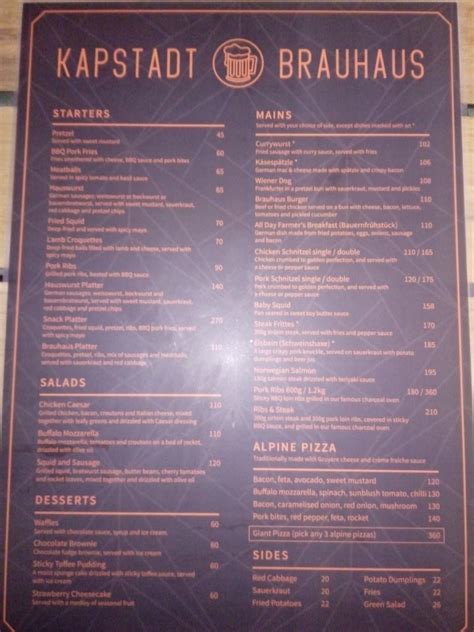 Menu at Kapstadt Brauhaus Langebaan restaurant, Langebaan