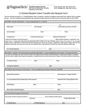 Fillable Online J Scholarstudent Intern Transfer Out Request Form Fax