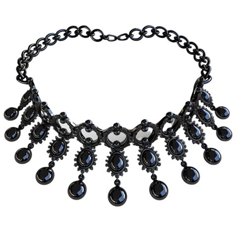 Black Necklace With Black Stones On Transparent Background Ai
