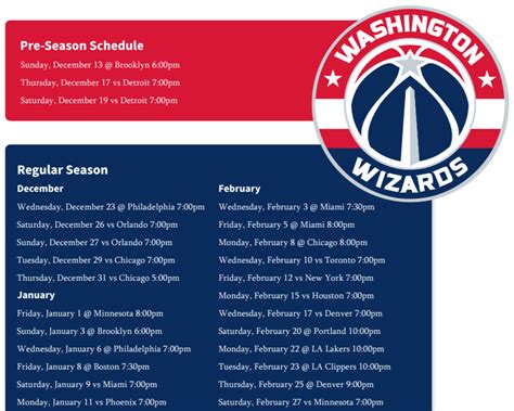 Printable 2020-21 Washington Wizards schedule (and TV schedule ...