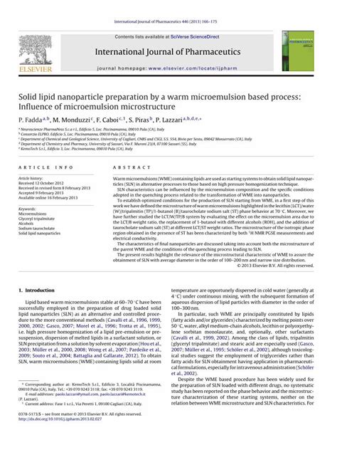 Pdf Solid Lipid Nanoparticle Preparation By A Warm Microemulsion