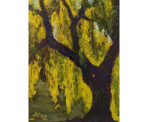 Weeping Willow Tree Painting Original Artwork Small Landscape Oil ...