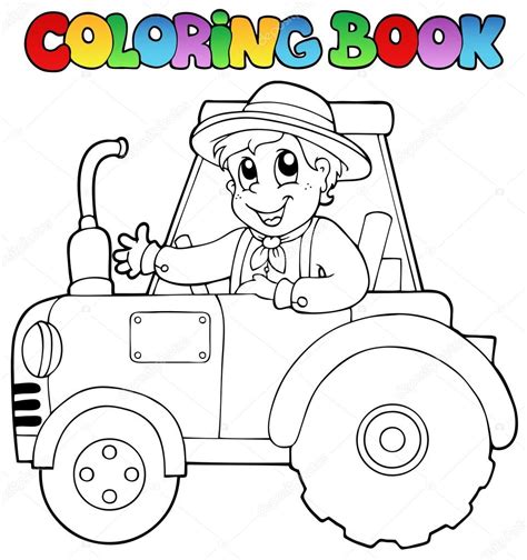 Granjero De Libro Para Colorear En Tractor Vector De Stock Clairev