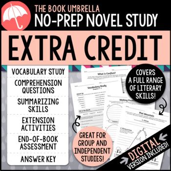 Extra Credit Novel Study Print Digital By TheBookUmbrella TPT