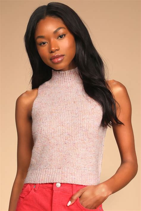 Pink Multi Knit Tank Top Sweater Tank Mock Neck Sweater Top Lulus