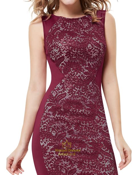 Elegant Burgundy Knee Length Sheath Cocktail Dress With Lace Back