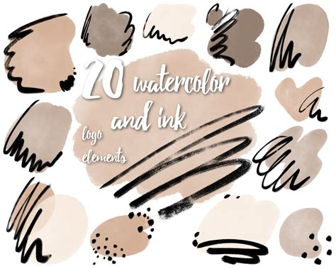 Watercolor Nude Brush Strokes Black Ink Elements Blush Beige Etsy Ireland
