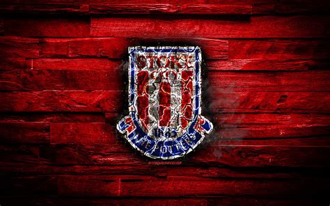 Stoke City Fc Red Wooden Background England Burning Logo