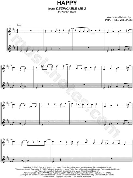 Pharrell Williams Happy Violin Duet Sheet Music In D Major