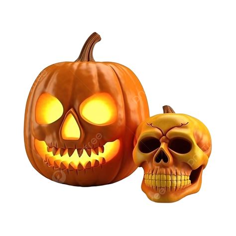 Happy Halloween 3d Realistic Scary Jack Lantern And Skull Halloween