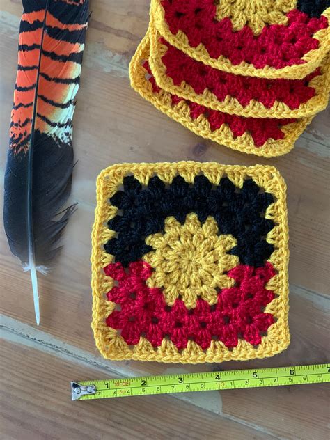 100 Pure Wool Aboriginal Flag Crochet Square Etsy Australia