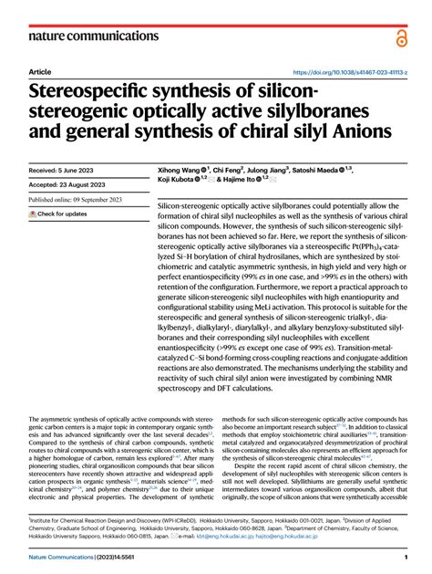 PDF Stereospecific Synthesis Of Silicon Stereogenic Optically Active