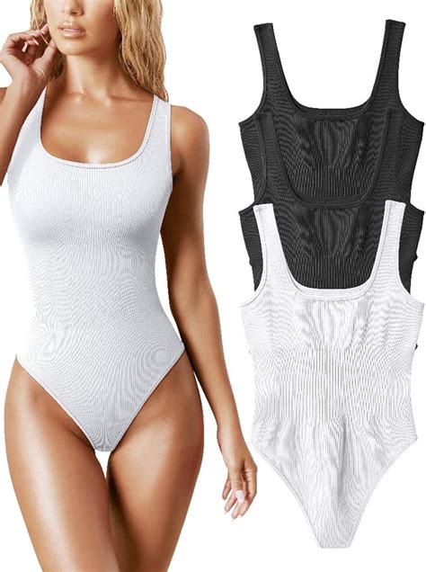 Amazon Oqq Women S Piece Bodysuits Sexy Ribbed Sleeveless Square