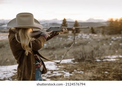 Female Hunter Aiming Rifle Field Stock Photo 2124576794 Shutterstock