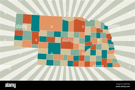 Nebraska Map Poster With Map Of The Us State In Retro Color Palette