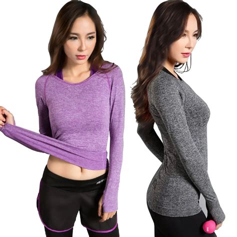 Quick Dry Long Sleeves Stretched Sports Fitness Yoga T Shirt Women Gym