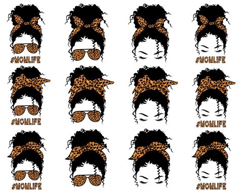 Messy Bun Svg Bundle Afro Women Messy Bun Svg Mom Life Etsy