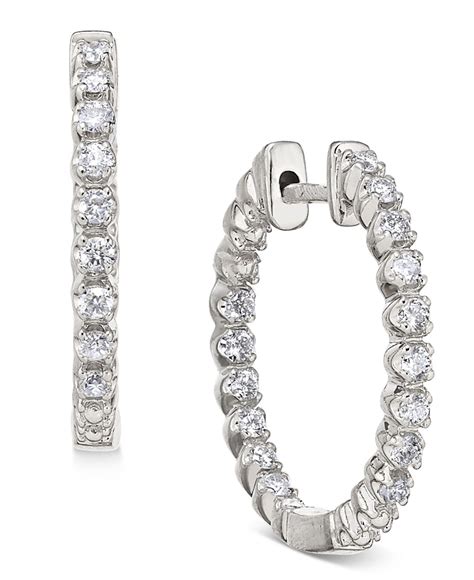 Macy S Diamond In And Out Hoop Earrings 1 2 Ct T W In 14k White