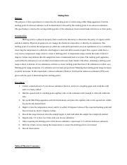 Melting Point Lab Report Docx Melting Point Purpose The Purpose