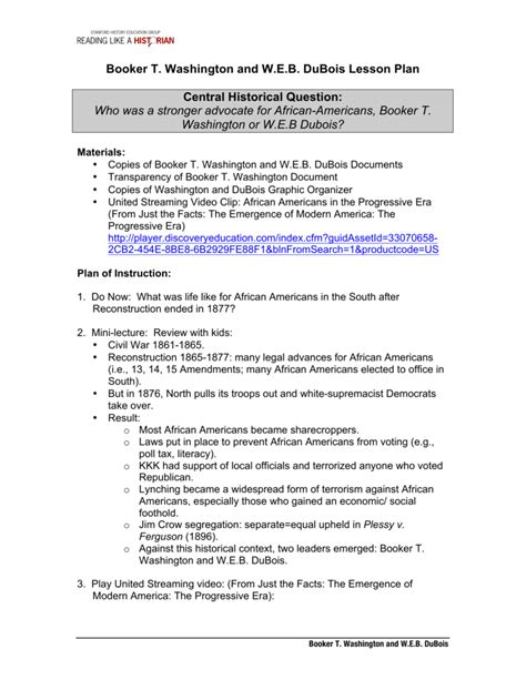 Booker T And Dubois Lesson Plan Stanford History Education Group