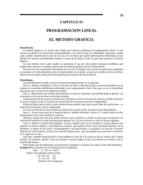 PDF CAPITULO IV PROGRAMACION LINEAL EL METODO GRAFICO