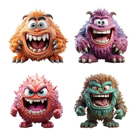 Premium Photo | Set of 3d animation of monster characters