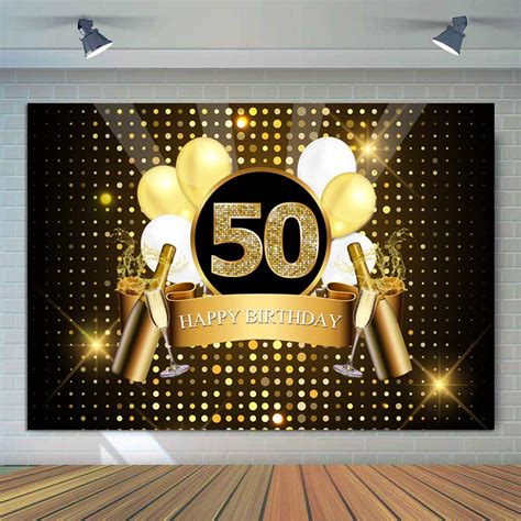 Sensfun Happy 50th Birthday Backdrop Black And Gold Photography