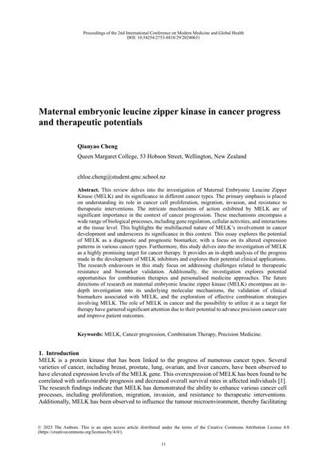 Pdf Maternal Embryonic Leucine Zipper Kinase In Cancer Progress And