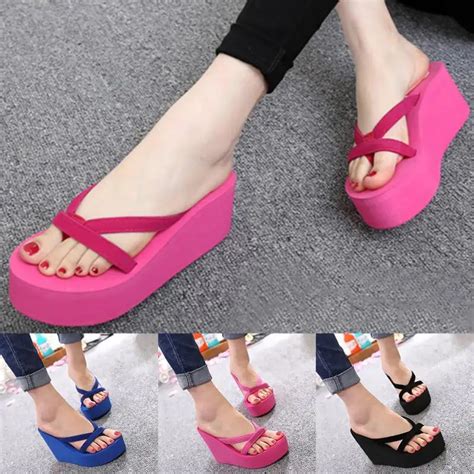 2017 Summer Sweet Women High Heel Flip Flops Slippers Wedge Platform