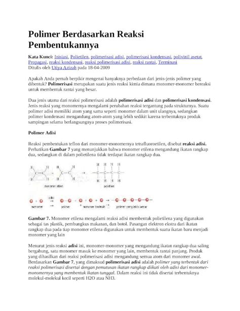 Doc Polimer Berdasarkan Reaksi Pembentukannya Dokumen Tips