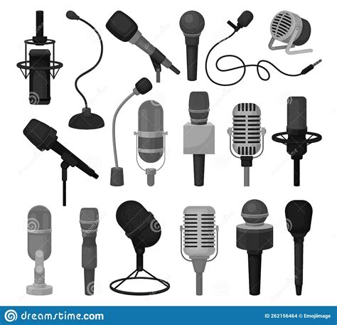 Set Of Microphones Retro And Modern Vocal Radio Equipment Flat Vector