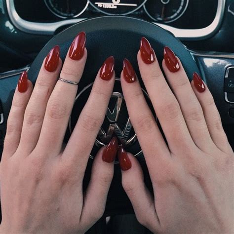 Deep Red Almond Shaped Nails Maddibragg … Almond Shape Nails