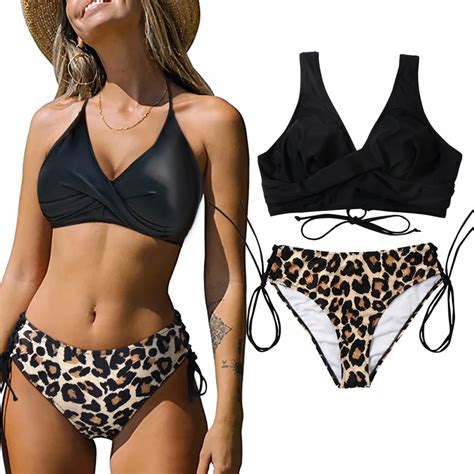 Strój kąpielowy dwuczęściowy bikini modelujący panterka czarny damski XL 42 5903816717337