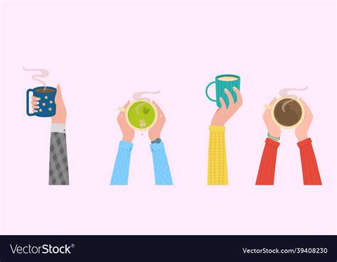 Hands Holding Hot Drink In Cup Mug Royalty Free Vector Image