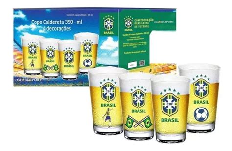 Kit 04 Copos Chopp Cerveja Em Vidro Caldereta 350ml Seleção