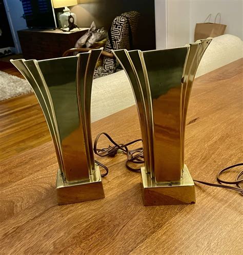 2 Vintage Stiffel Art Deco Revival Brass Desk Or Table Fan Lamps 1970s Ebay