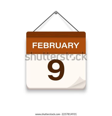 February 9 Calendar Icon Shadow Day Stock Vector Royalty Free