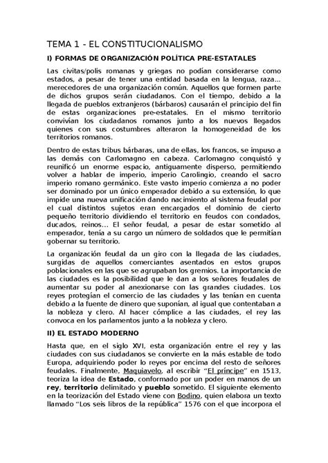 TEMA 1 El Constitucionalismo TEMA 1 EL CONSTITUCIONALISMO I