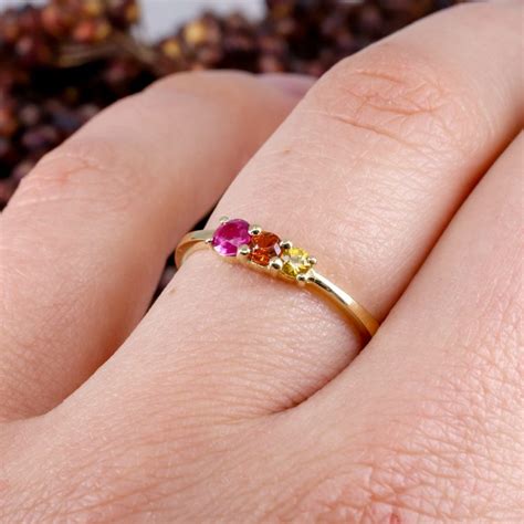 18ct Fairtrade Yellow Gold Triple Sunset Sapphire Ring Baroque Jewellery