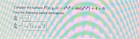 Solved Consider The Surface F X Y Z X Z Sin Y Z Find Chegg