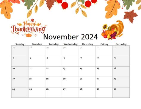 Free November Calendar Printable Templates for 2023 & 2024