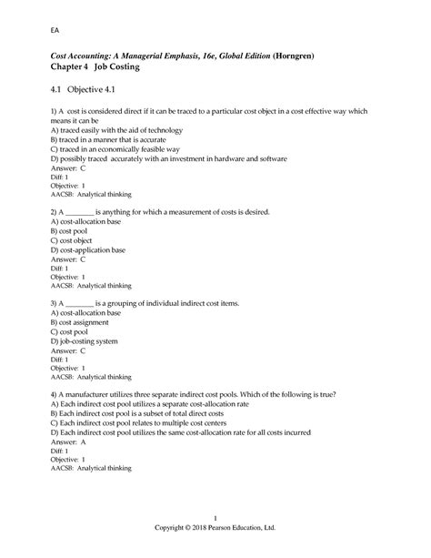 Chapter Test Bank Cost Accounting A Managerial Emphasis E